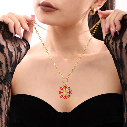 316L Stainless Steel Enamel Zircon Snowflake Pendant Necklace - Image 6