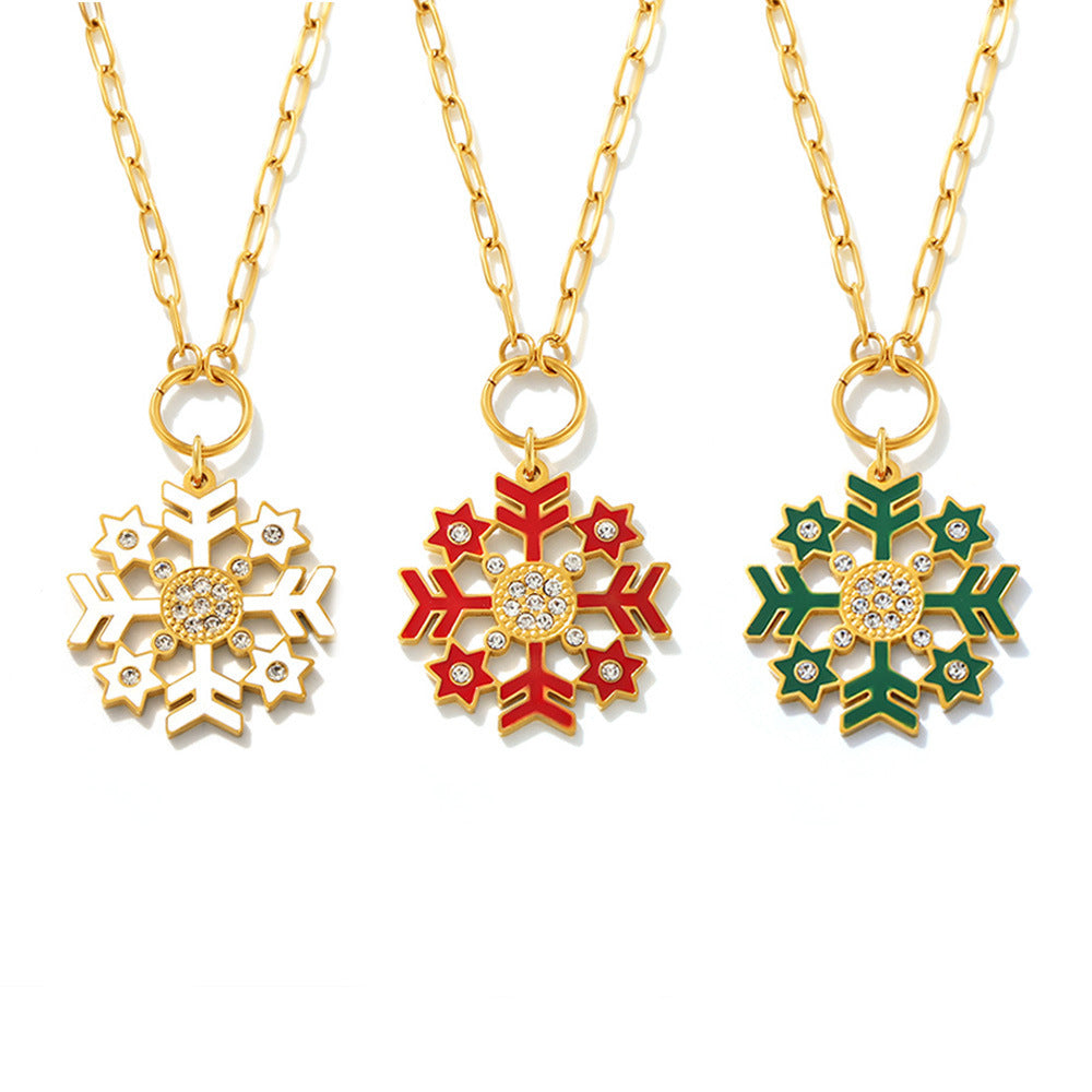 316L Stainless Steel Enamel Zircon Snowflake Pendant Necklace - Image 7