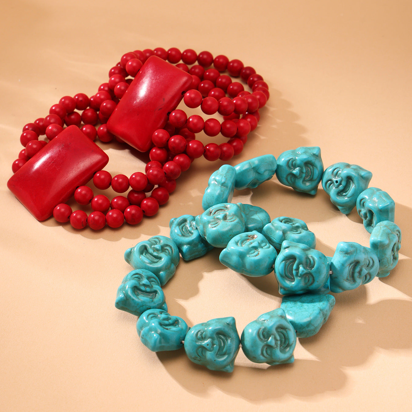 316L Stainless Steel Exquisitely Carved Natural Stone Maitreya Buddha Beaded Bracelet - Image 1