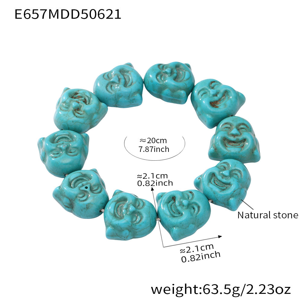 316L Stainless Steel Exquisitely Carved Natural Stone Maitreya Buddha Beaded Bracelet - Image 5