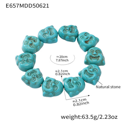 316L Stainless Steel Exquisitely Carved Natural Stone Maitreya Buddha Beaded Bracelet - Image 5