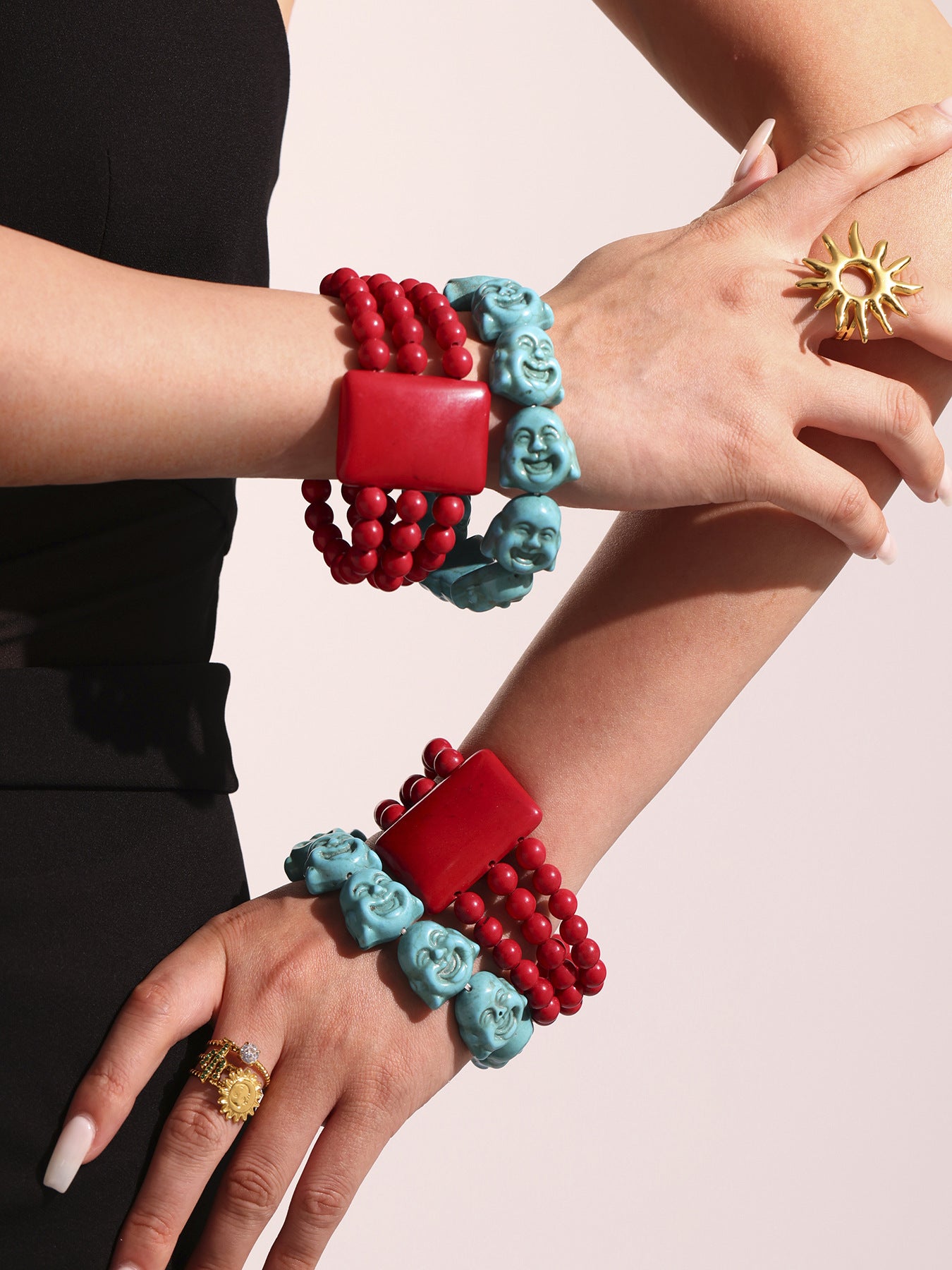 316L Stainless Steel Exquisitely Carved Natural Stone Maitreya Buddha Beaded Bracelet - Image 6