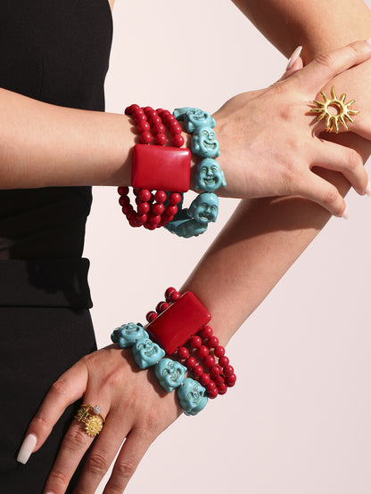 316L Stainless Steel Exquisitely Carved Natural Stone Maitreya Buddha Beaded Bracelet - Image 6