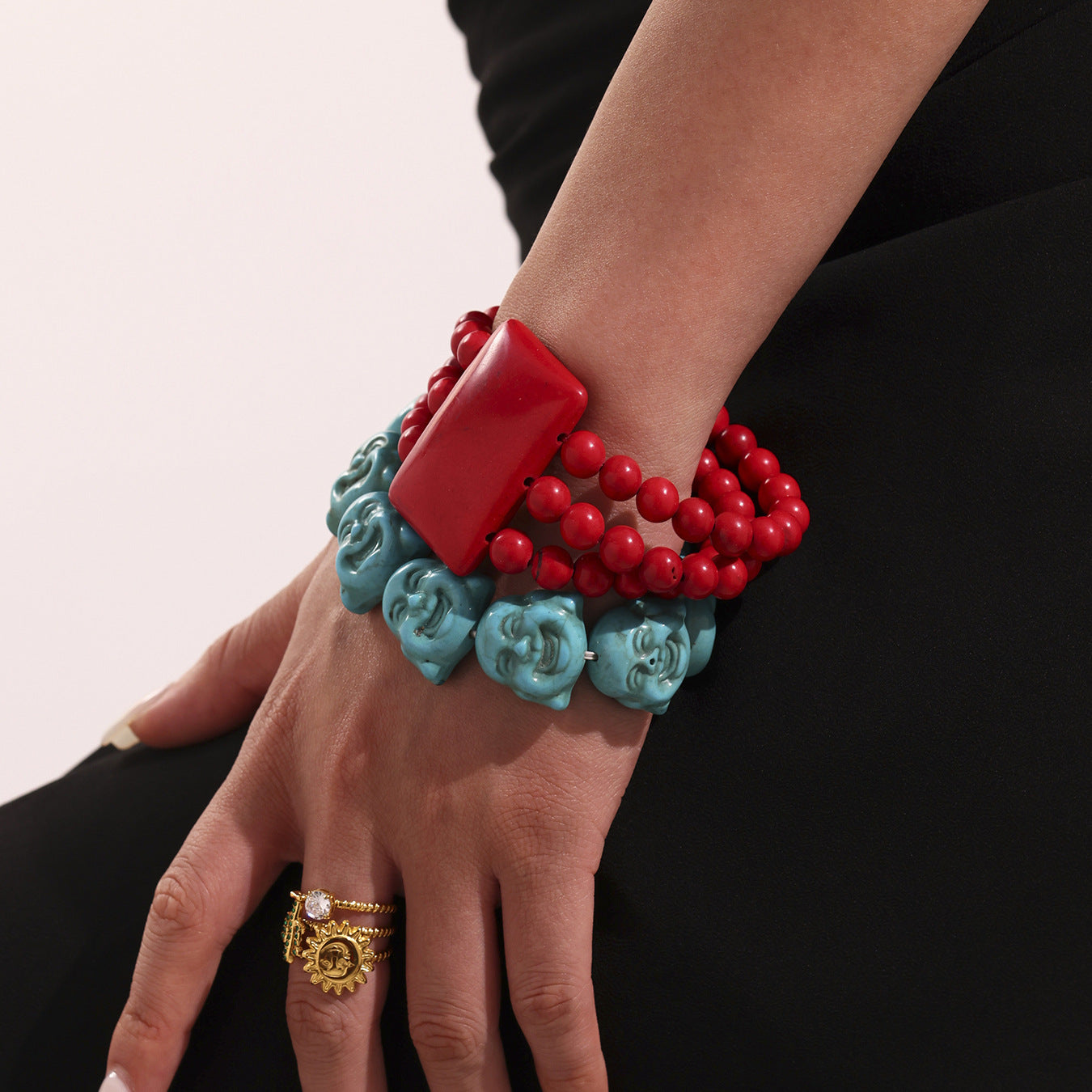 316L Stainless Steel Exquisitely Carved Natural Stone Maitreya Buddha Beaded Bracelet - Image 8