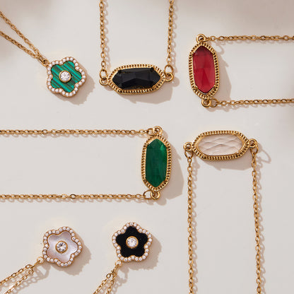 316L Stainless Steel Faceted Gemstone & Pavé Clover Jewelry - Image 1