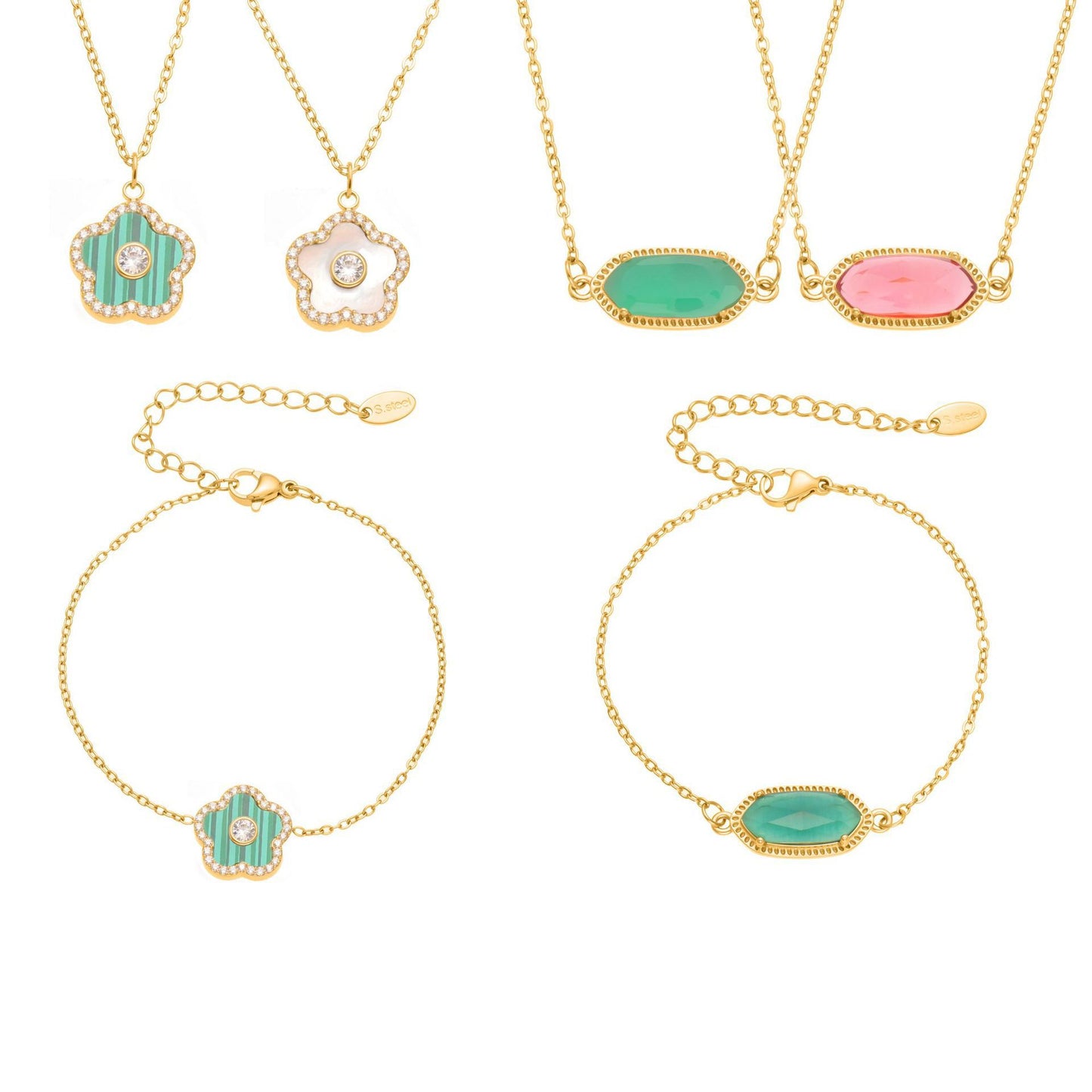 316L Stainless Steel Faceted Gemstone & Pavé Clover Jewelry - Image 11