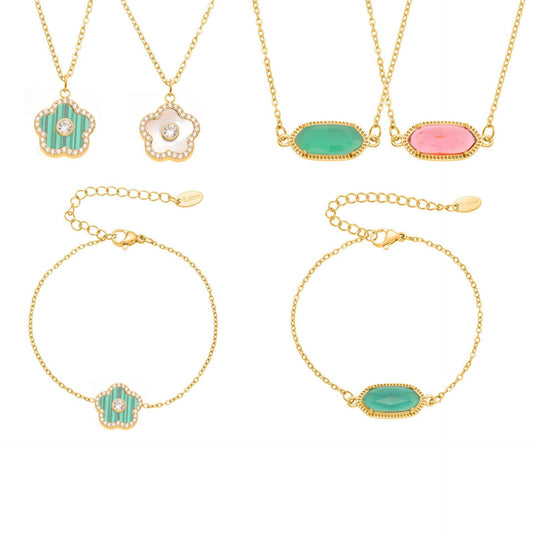 316L Stainless Steel Faceted Gemstone & Pavé Clover Jewelry - Image 11