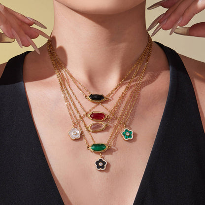 316L Stainless Steel Faceted Gemstone & Pavé Clover Jewelry - Image 12