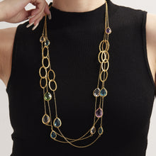 316L Stainless Steel Faceted Glass & Hollow Circle Long Statement Necklace