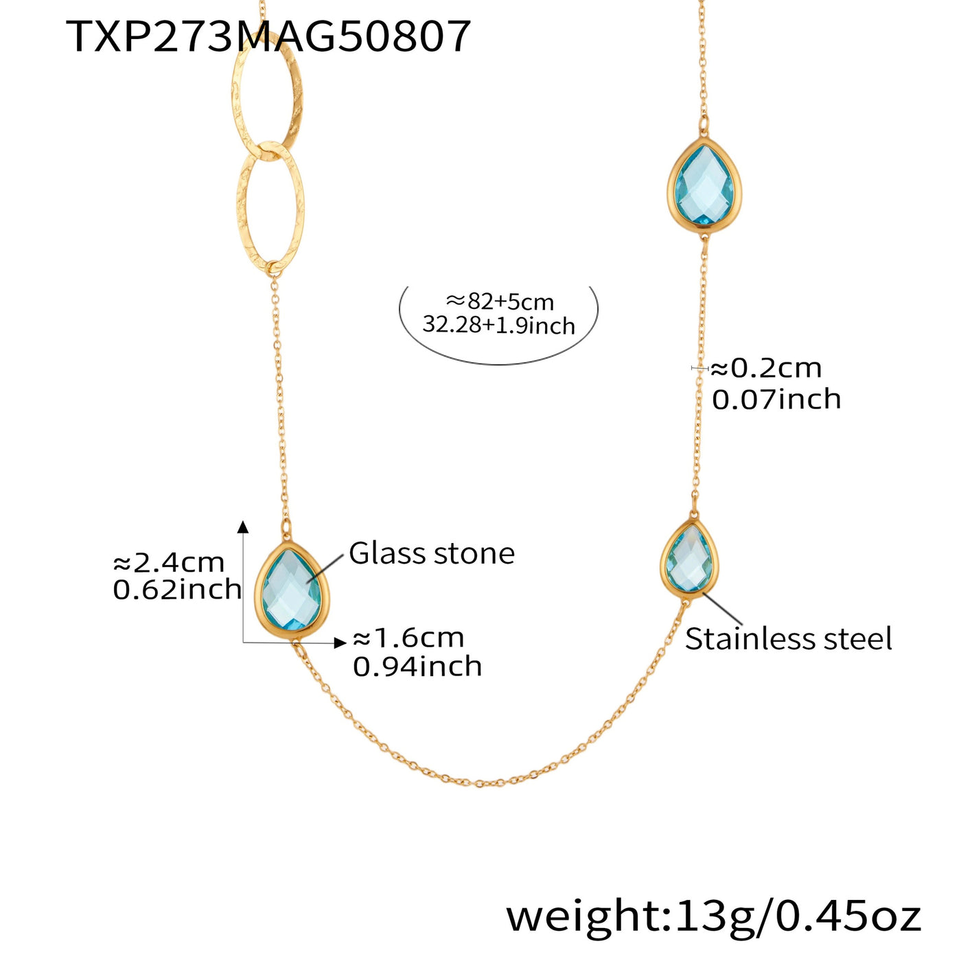 316L Stainless Steel Faceted Glass & Hollow Circle Long Statement Necklace