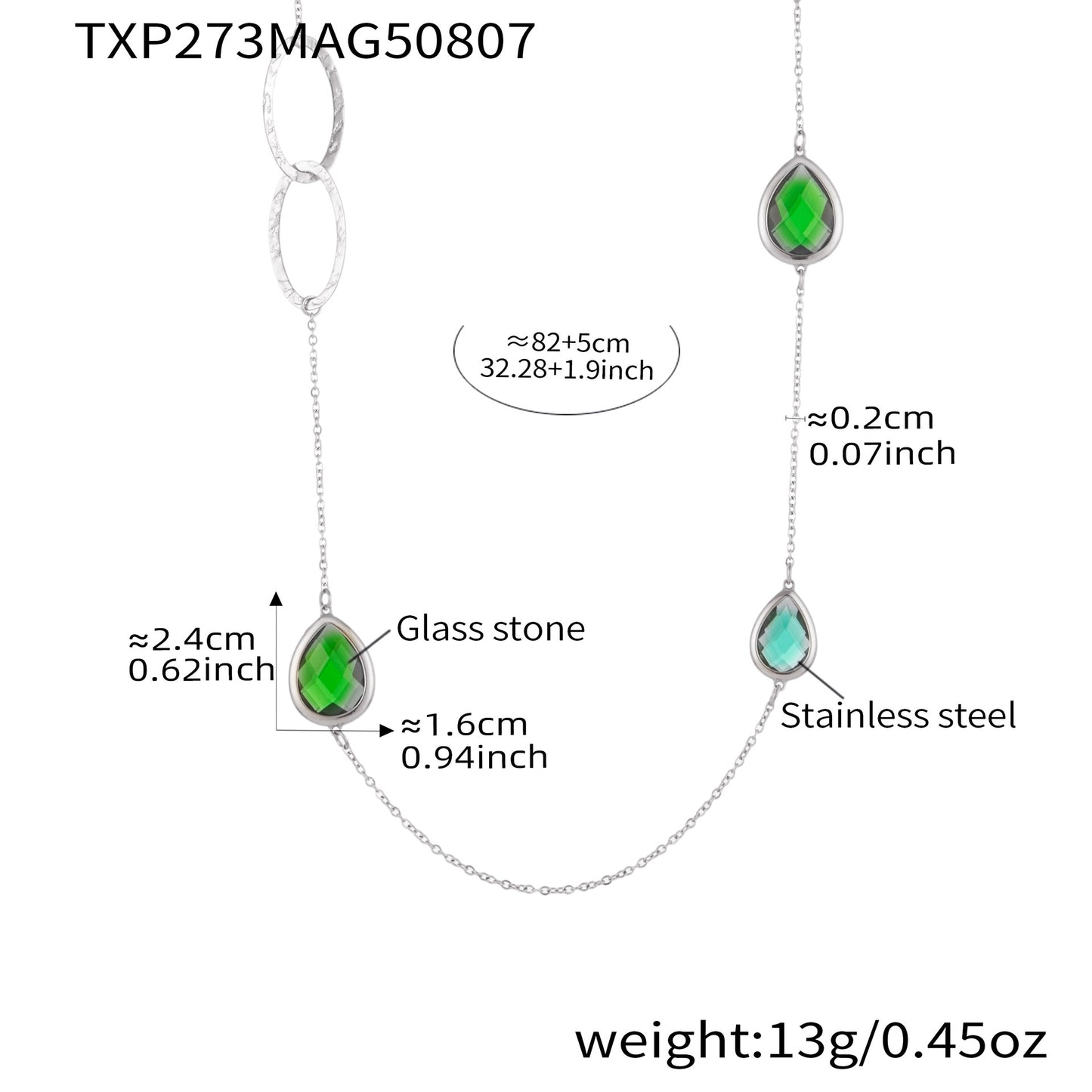 316L Stainless Steel Faceted Glass & Hollow Circle Long Statement Necklace