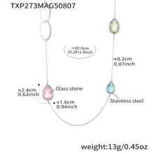 316L Stainless Steel Faceted Glass & Hollow Circle Long Statement Necklace