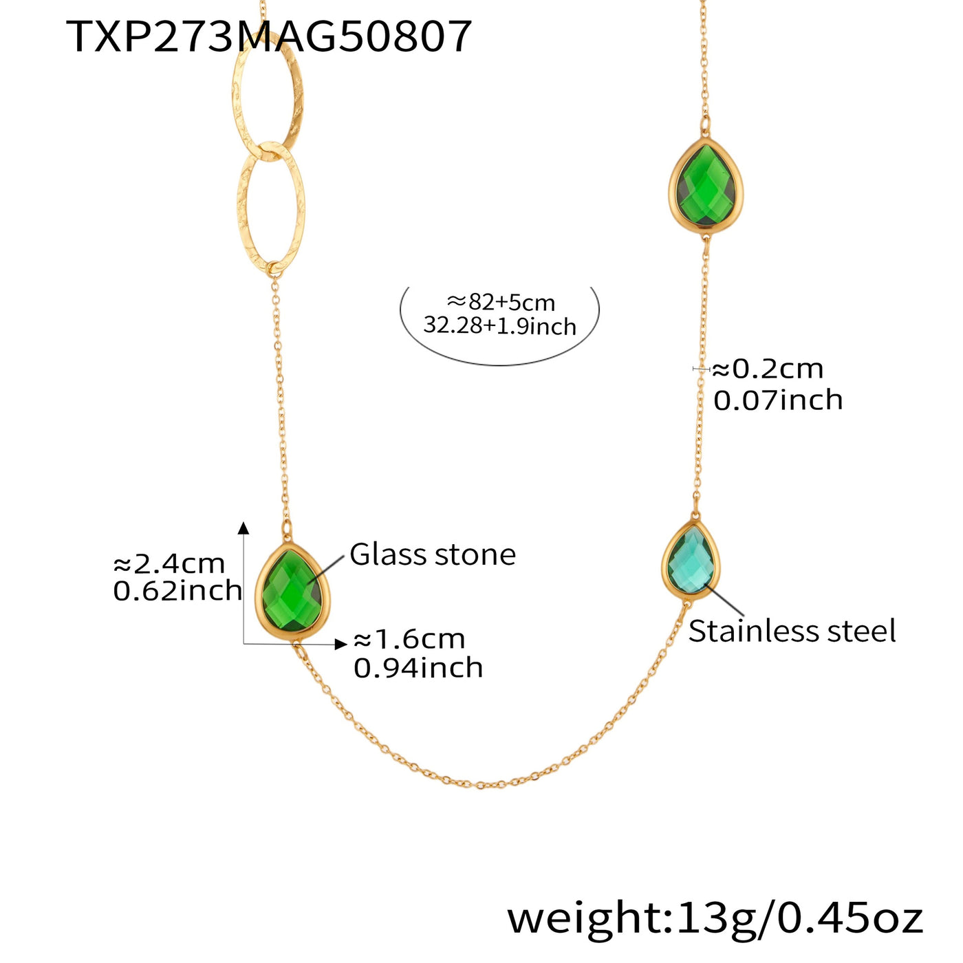 316L Stainless Steel Faceted Glass & Hollow Circle Long Statement Necklace