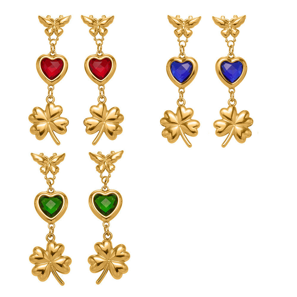 316L Stainless Steel Faceted Heart Zircon Earrings - Image 13