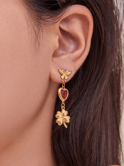 316L Stainless Steel Faceted Heart Zircon Earrings - Image 2