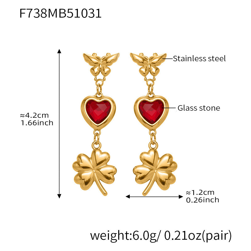 316L Stainless Steel Faceted Heart Zircon Earrings - Image 3
