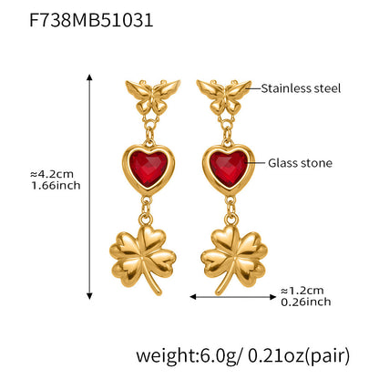 316L Stainless Steel Faceted Heart Zircon Earrings - Image 3
