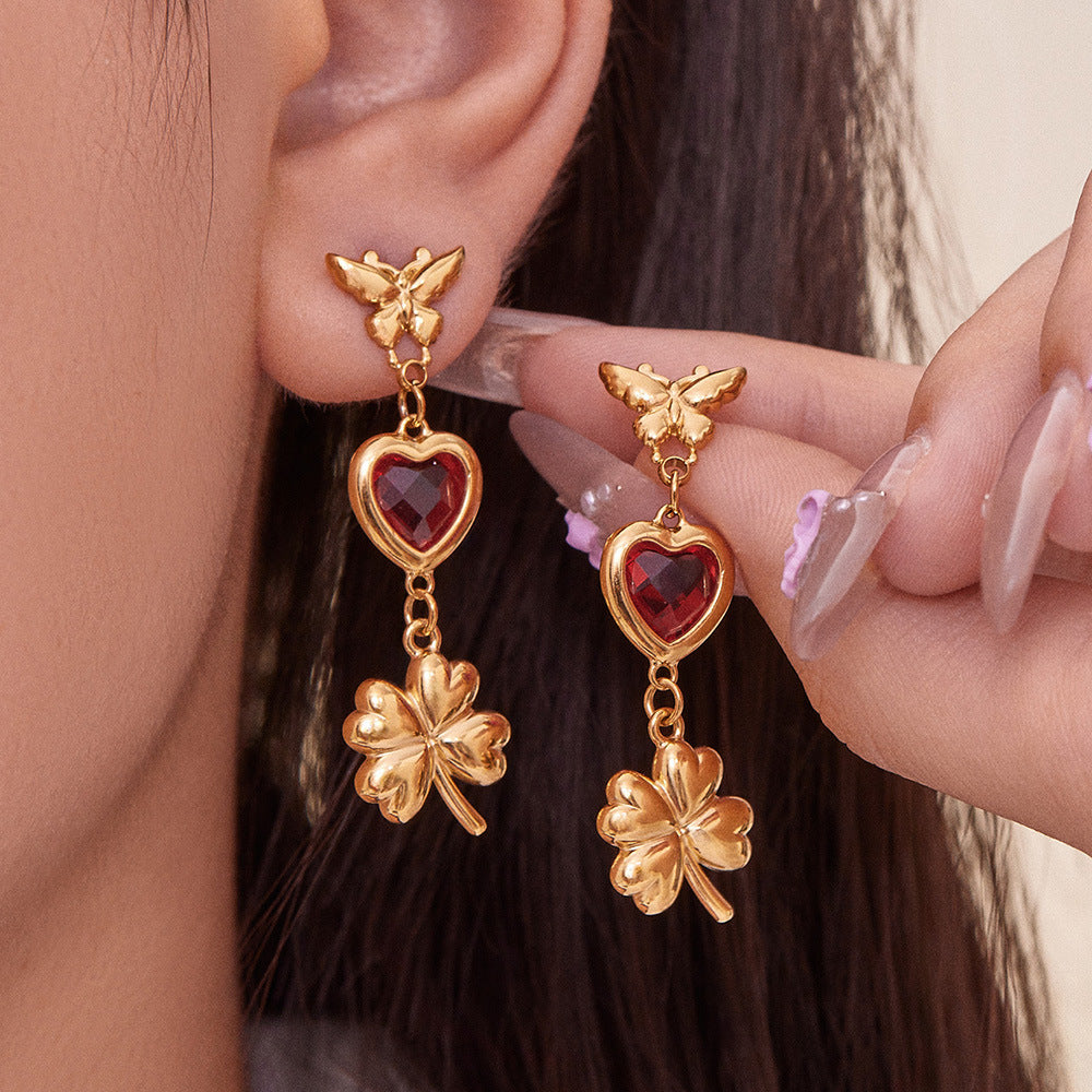 316L Stainless Steel Faceted Heart Zircon Earrings - Image 4