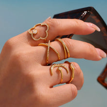 316L stainless steel Faceted Natural Rose Quartz Bamboo Ring modeled styling view for wholesale ring buyers