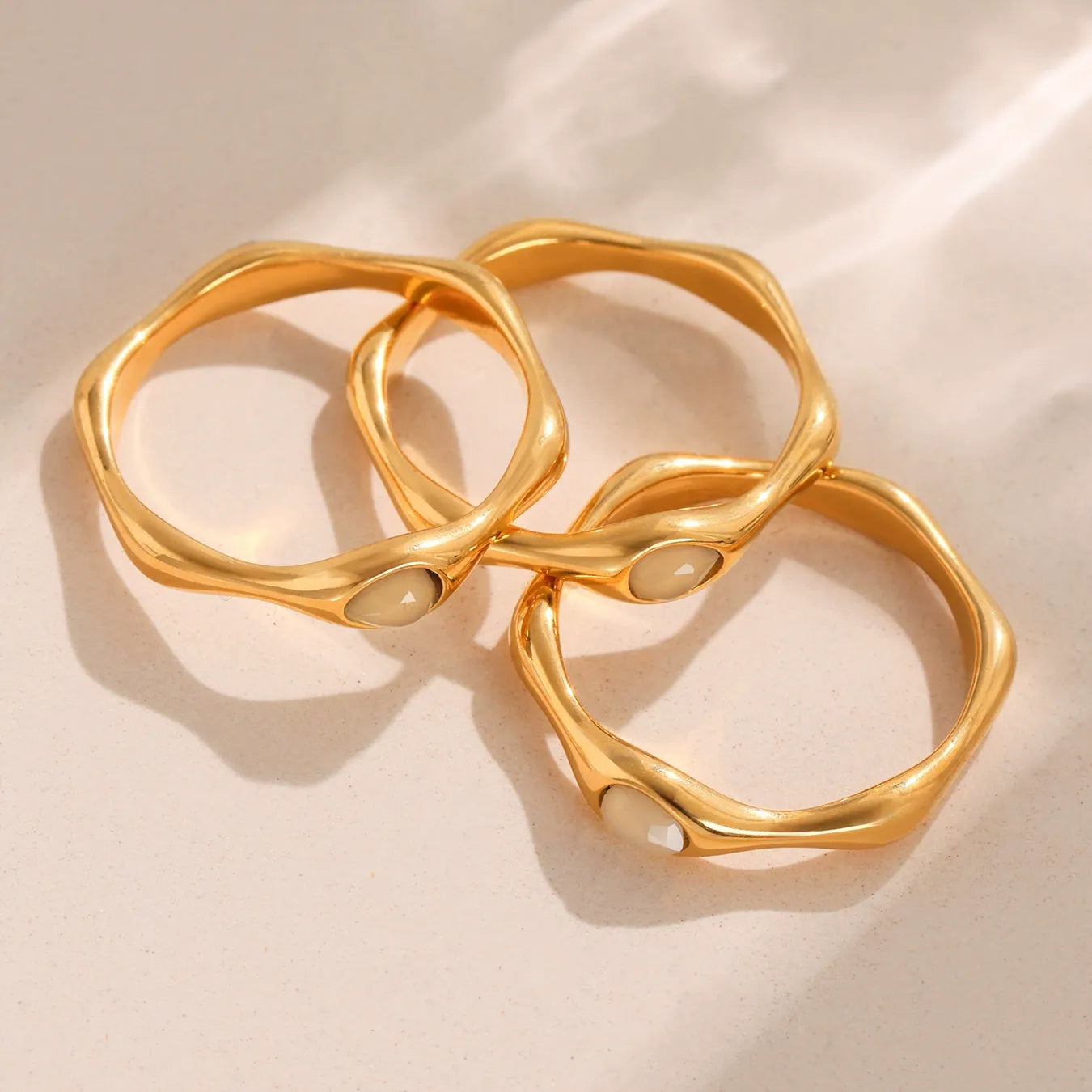 316L stainless steel Faceted Natural Rose Quartz Bamboo Ring close-up detail view for wholesale ring buyers