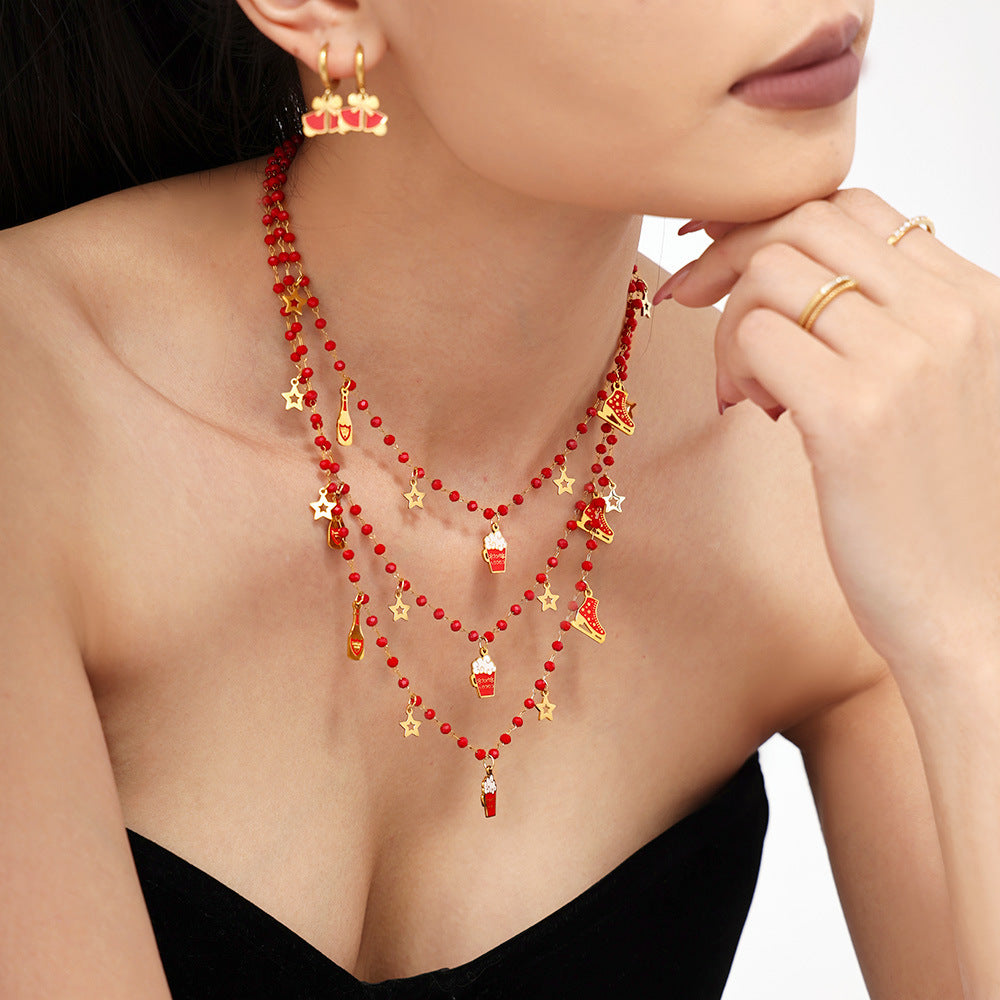 316L Stainless Steel Festive Garnet & Christmas Charm Jewelry Collection - Image 5