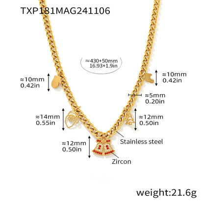 316L Stainless Steel Festive Zircon Bell Necklace & Bracelet Set - Image 2
