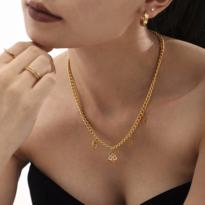316L Stainless Steel Festive Zircon Bell Necklace & Bracelet Set - Image 3