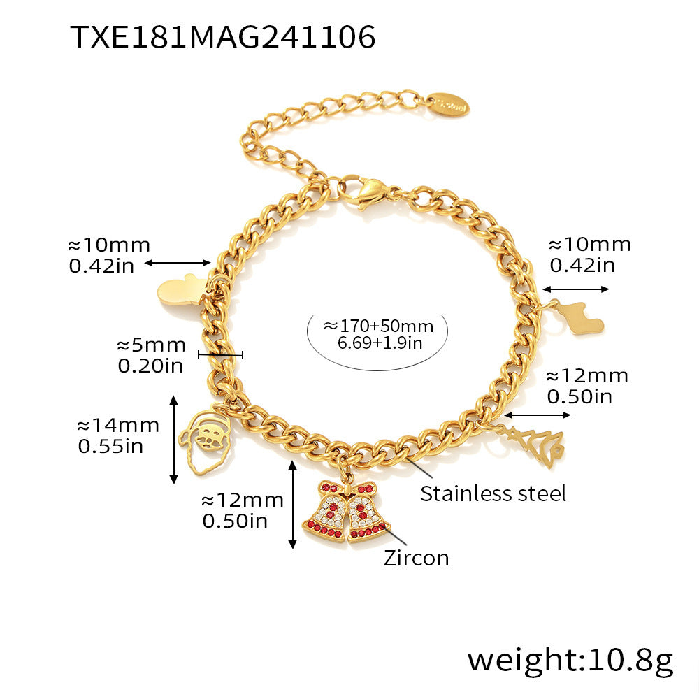 316L Stainless Steel Festive Zircon Bell Necklace & Bracelet Set - Image 5