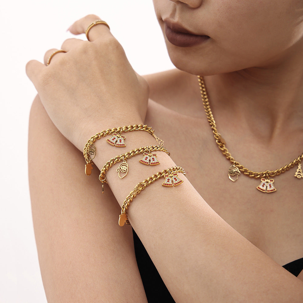 316L Stainless Steel Festive Zircon Bell Necklace & Bracelet Set - Image 6