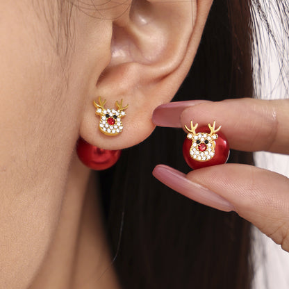 316L Stainless Steel Festive Zircon & Enamel Christmas Earring Collection - Image 10