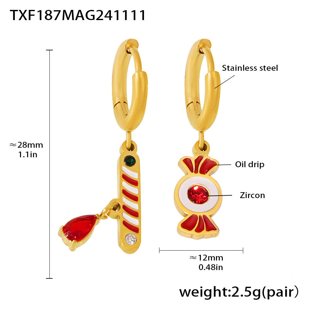 316L Stainless Steel Festive Zircon & Enamel Christmas Earring Collection - Image 12