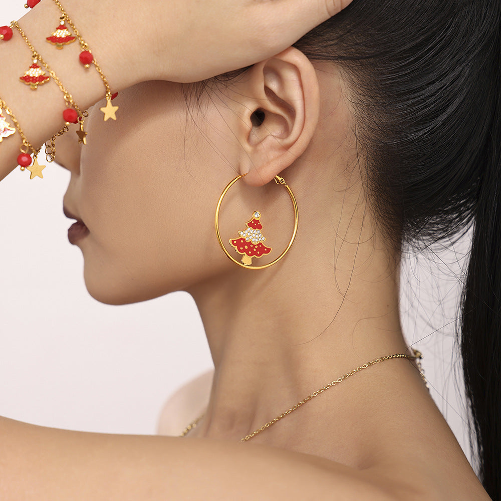 316L Stainless Steel Festive Zircon & Enamel Christmas Earring Collection - Image 13