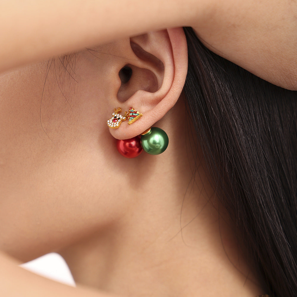 316L Stainless Steel Festive Zircon & Enamel Christmas Earring Collection - Image 14