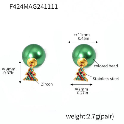 316L Stainless Steel Festive Zircon & Enamel Christmas Earring Collection - Image 16
