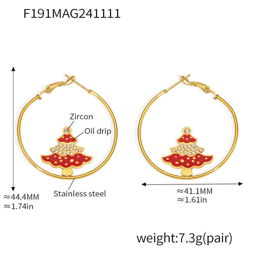 316L Stainless Steel Festive Zircon & Enamel Christmas Earring Collection - Image 4