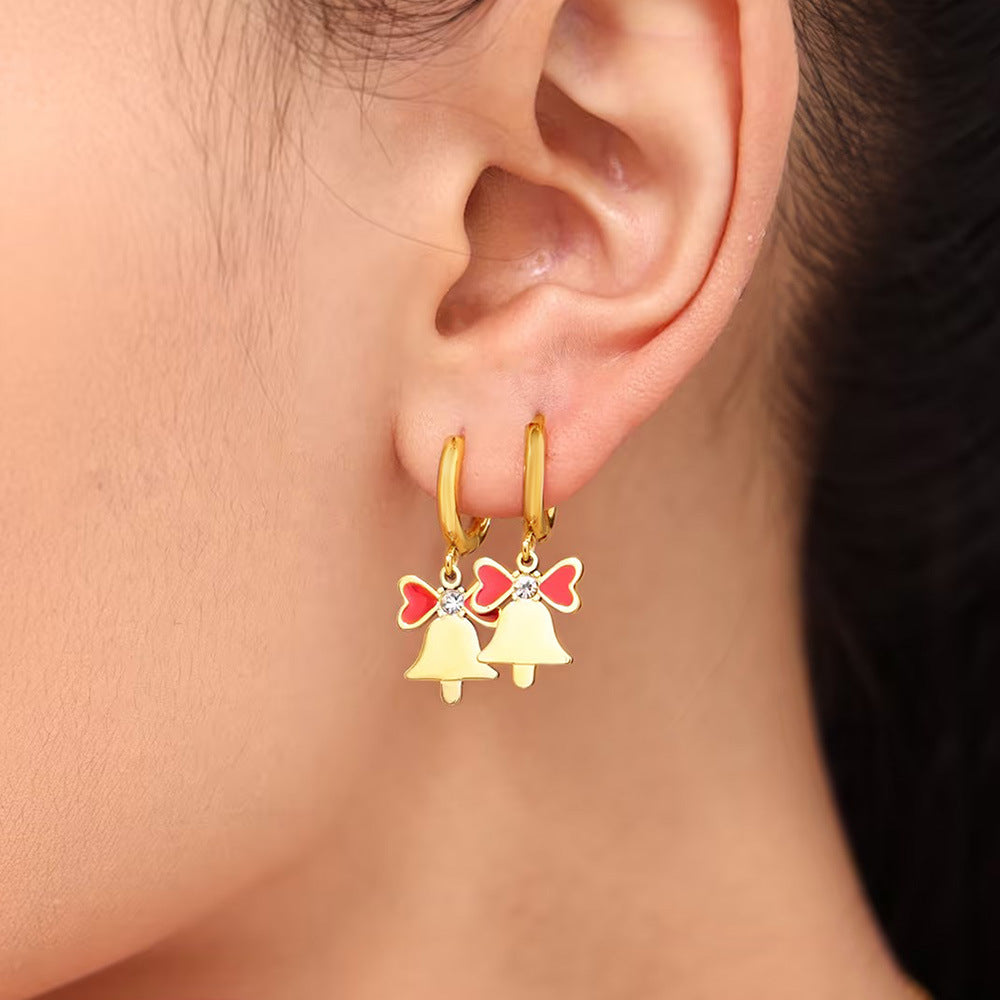 316L Stainless Steel Festive Zircon & Enamel Christmas Earring Collection - Image 5