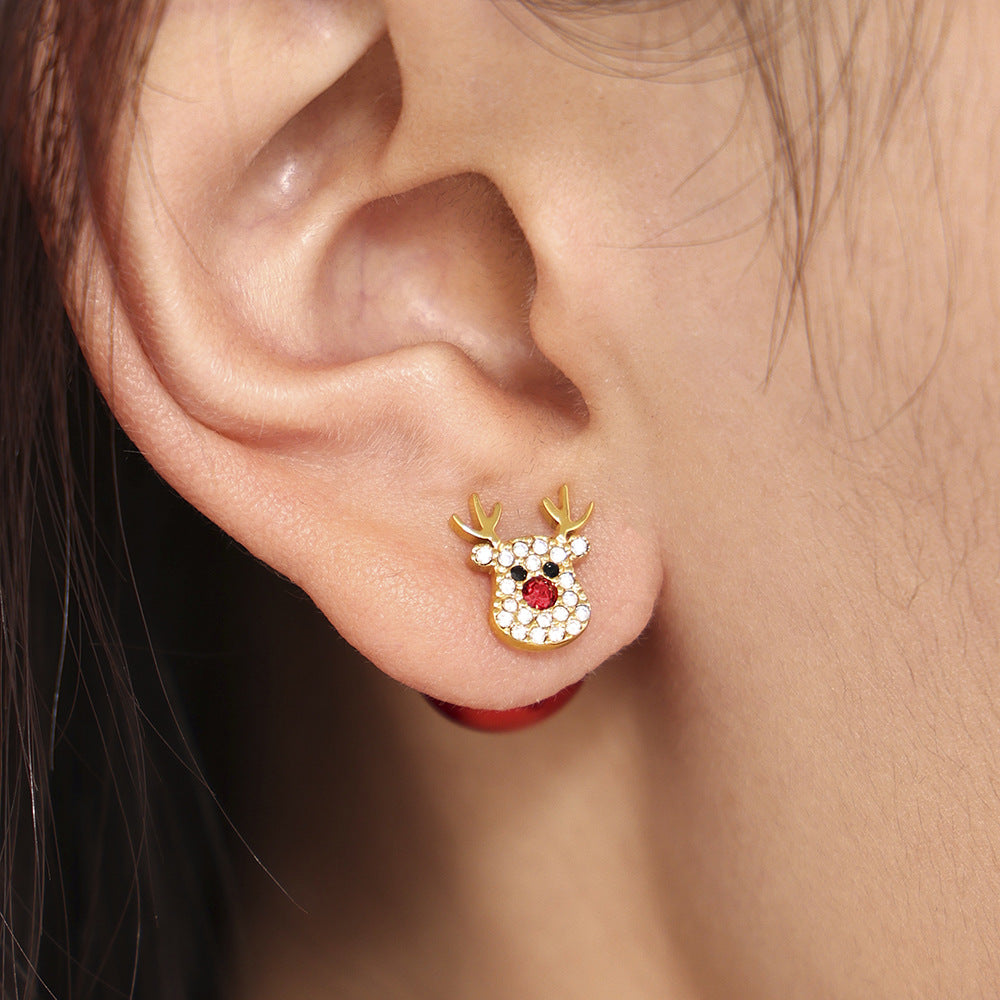 316L Stainless Steel Festive Zircon & Enamel Christmas Earring Collection - Image 8