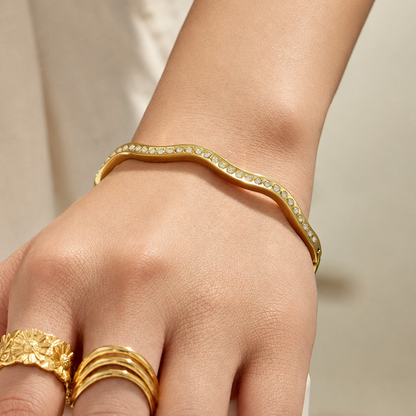 316L Stainless Steel 18K PVD Gold Flower Bangle made with 316L stainless steel and 18K PVD gold finish for wholesale jewelry buyers - image 16