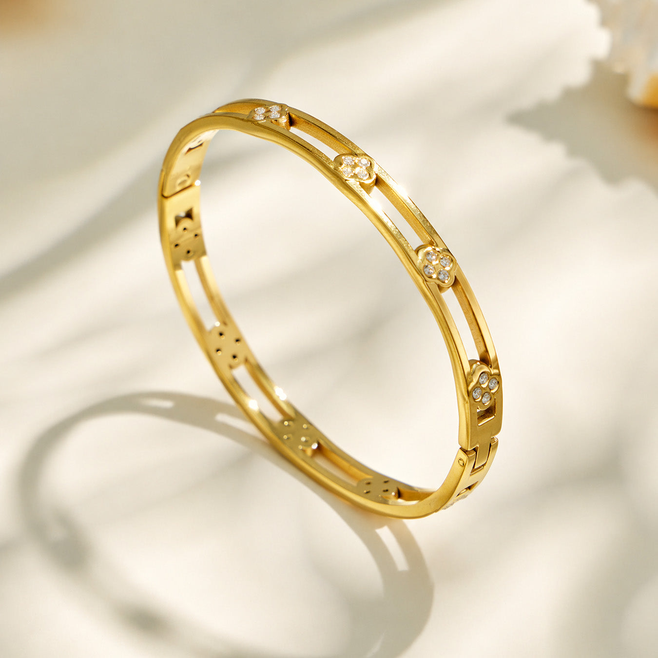 316L Stainless Steel 18K PVD Gold Flower Bangle made with 316L stainless steel and 18K PVD gold finish for wholesale jewelry buyers - image 3