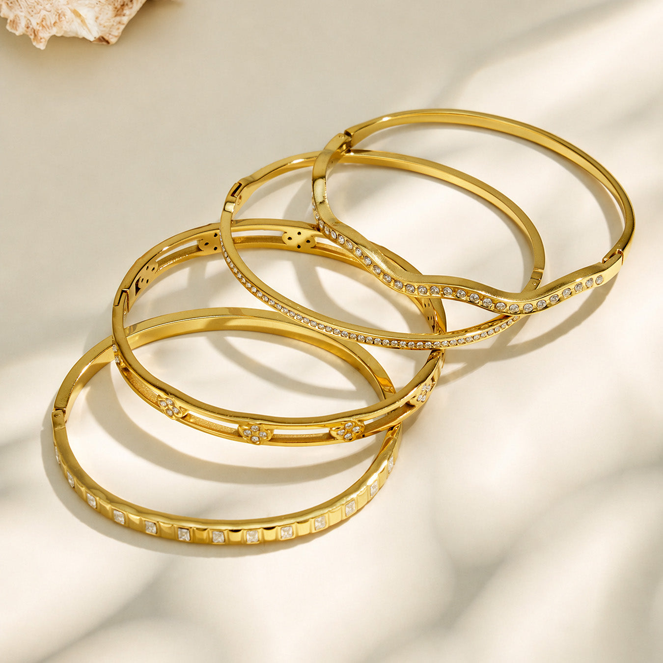 316L Stainless Steel 18K PVD Gold Flower Bangle made with 316L stainless steel and 18K PVD gold finish for wholesale jewelry buyers - image 6