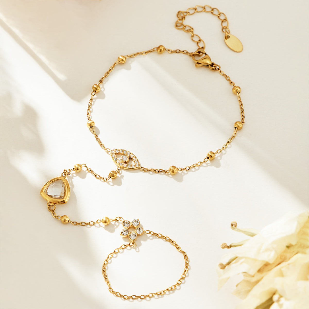 304 Stainless Steel 18K PVD Gold Flower Ring Bracelet made with 304 Stainless Steel and 18K PVD gold finish for wholesale jewelry buyers - image 10