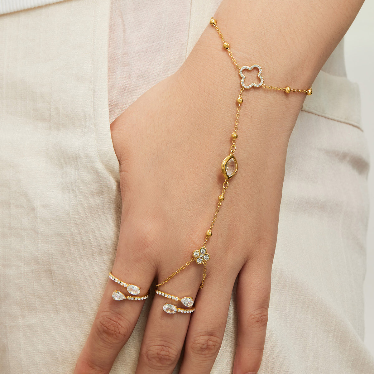 304 Stainless Steel 18K PVD Gold Flower Ring Bracelet made with 304 Stainless Steel and 18K PVD gold finish for wholesale jewelry buyers - image 12