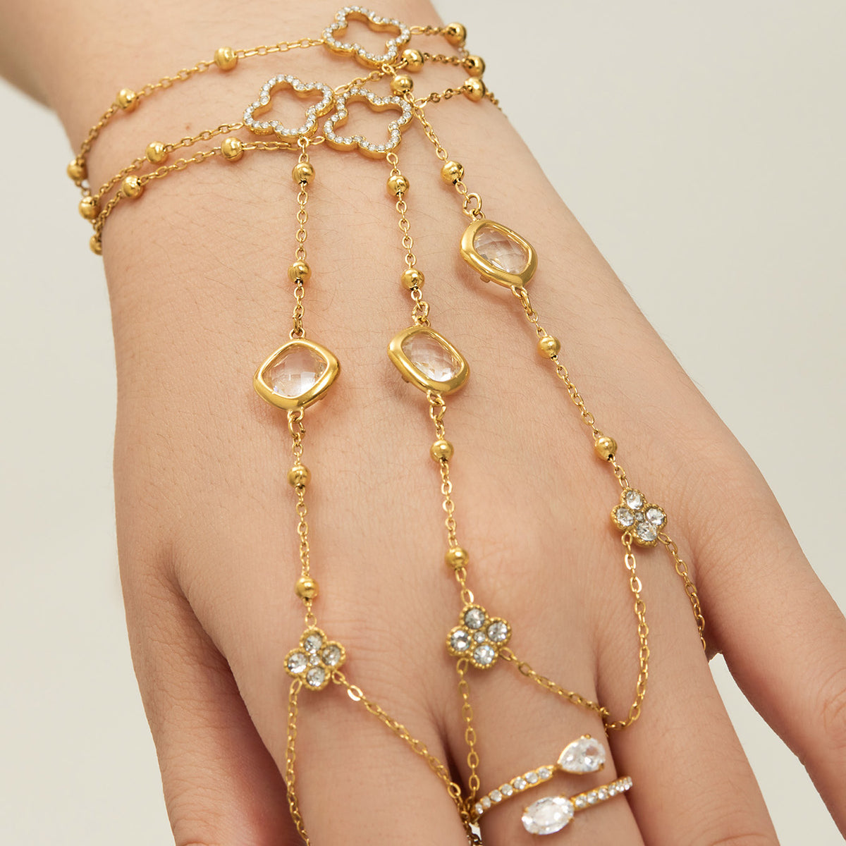 304 Stainless Steel 18K PVD Gold Flower Ring Bracelet made with 304 Stainless Steel and 18K PVD gold finish for wholesale jewelry buyers - image 14
