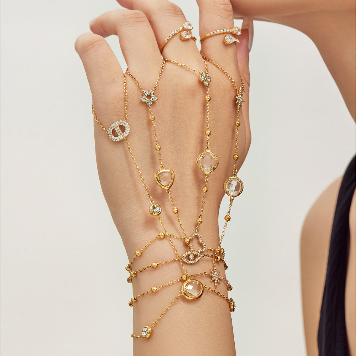 304 Stainless Steel 18K PVD Gold Flower Ring Bracelet made with 304 Stainless Steel and 18K PVD gold finish for wholesale jewelry buyers - image 17