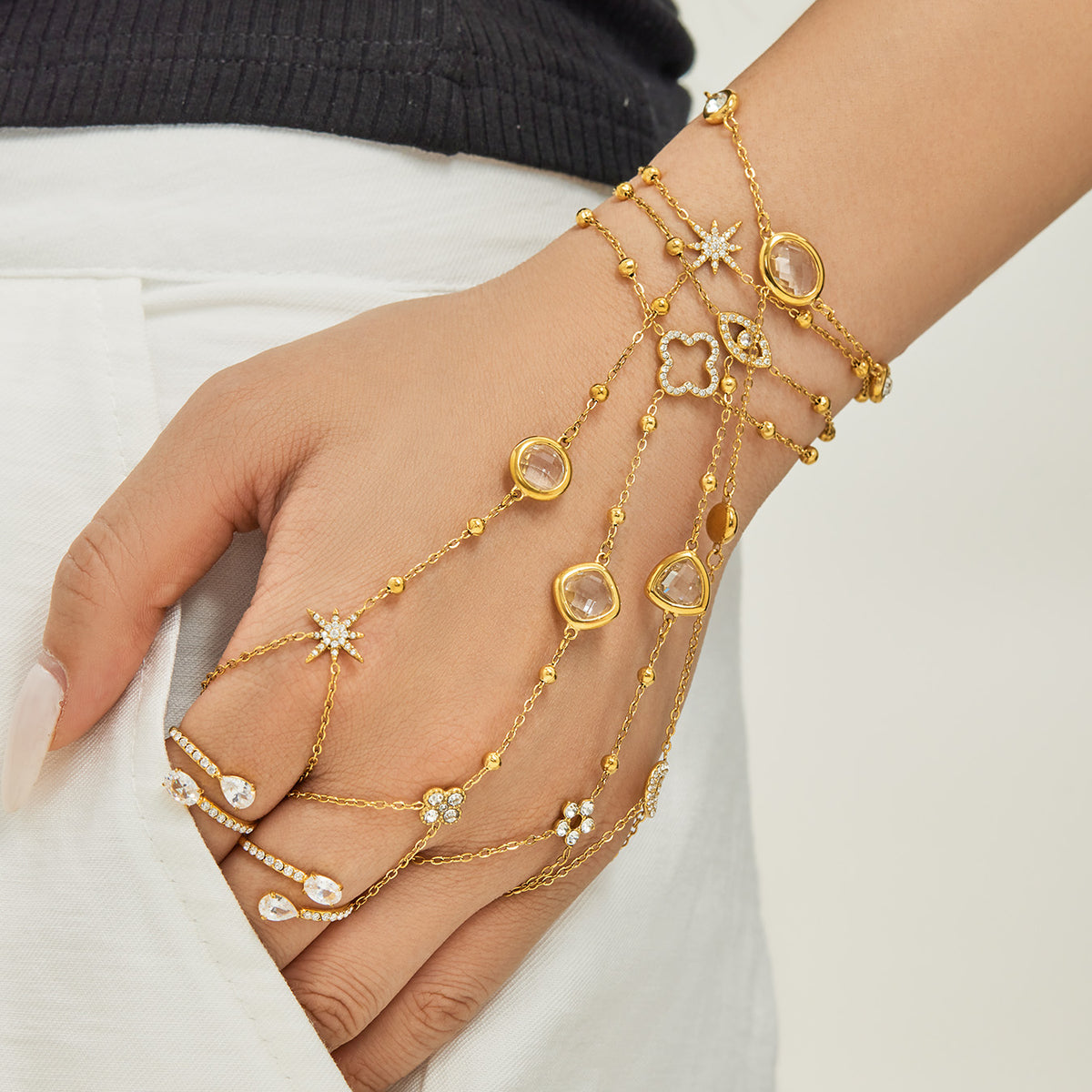 304 Stainless Steel 18K PVD Gold Flower Ring Bracelet made with 304 Stainless Steel and 18K PVD gold finish for wholesale jewelry buyers - image 18