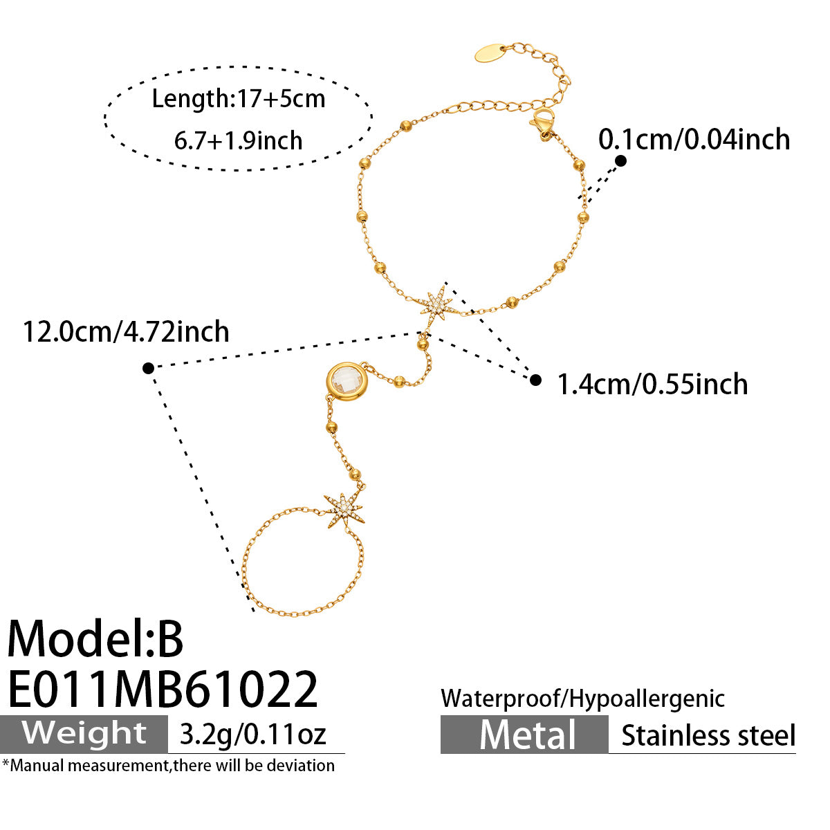 Close-up of octagonal star zircon bracelet