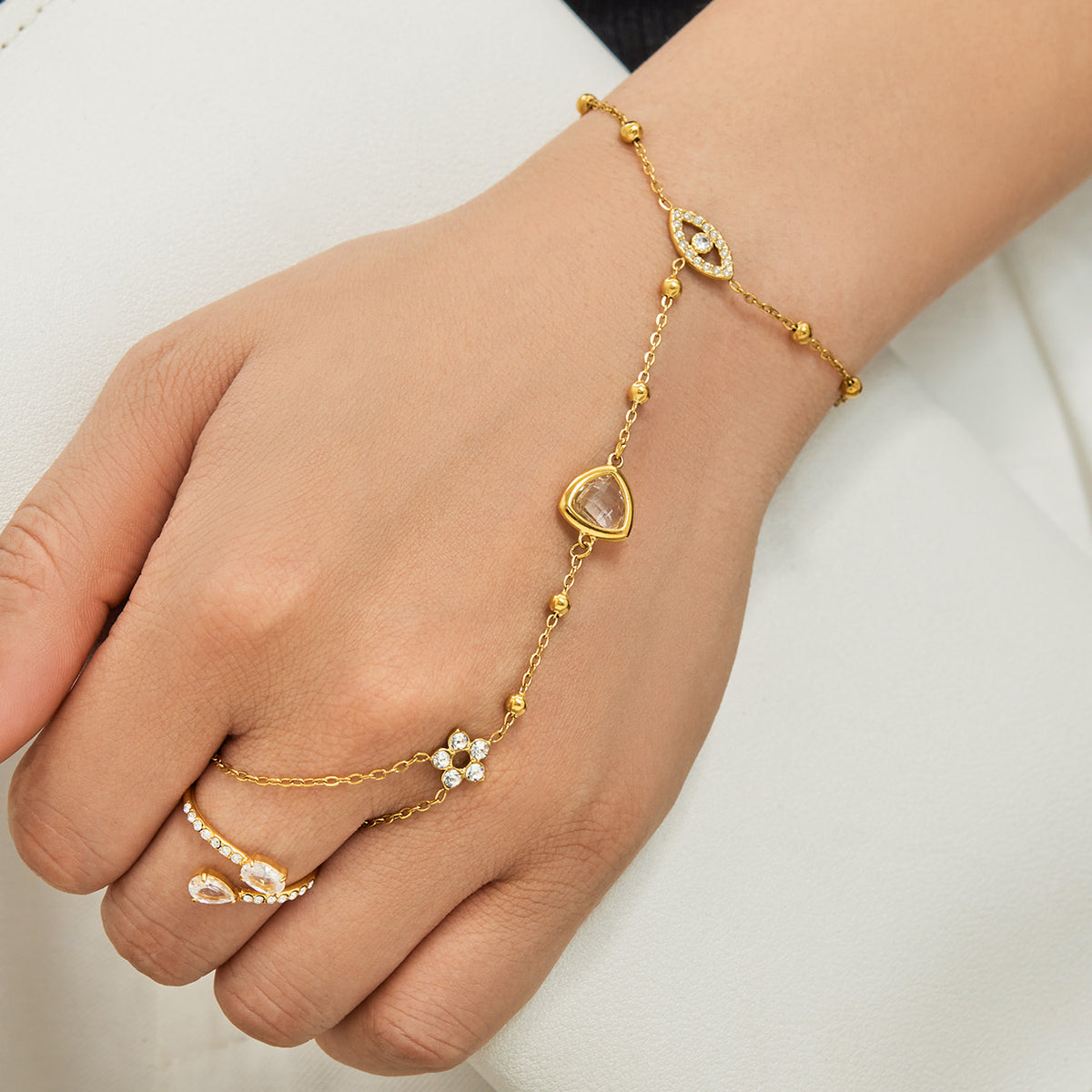 304 Stainless Steel 18K PVD Gold Flower Ring Bracelet made with 304 Stainless Steel and 18K PVD gold finish for wholesale jewelry buyers - image 20