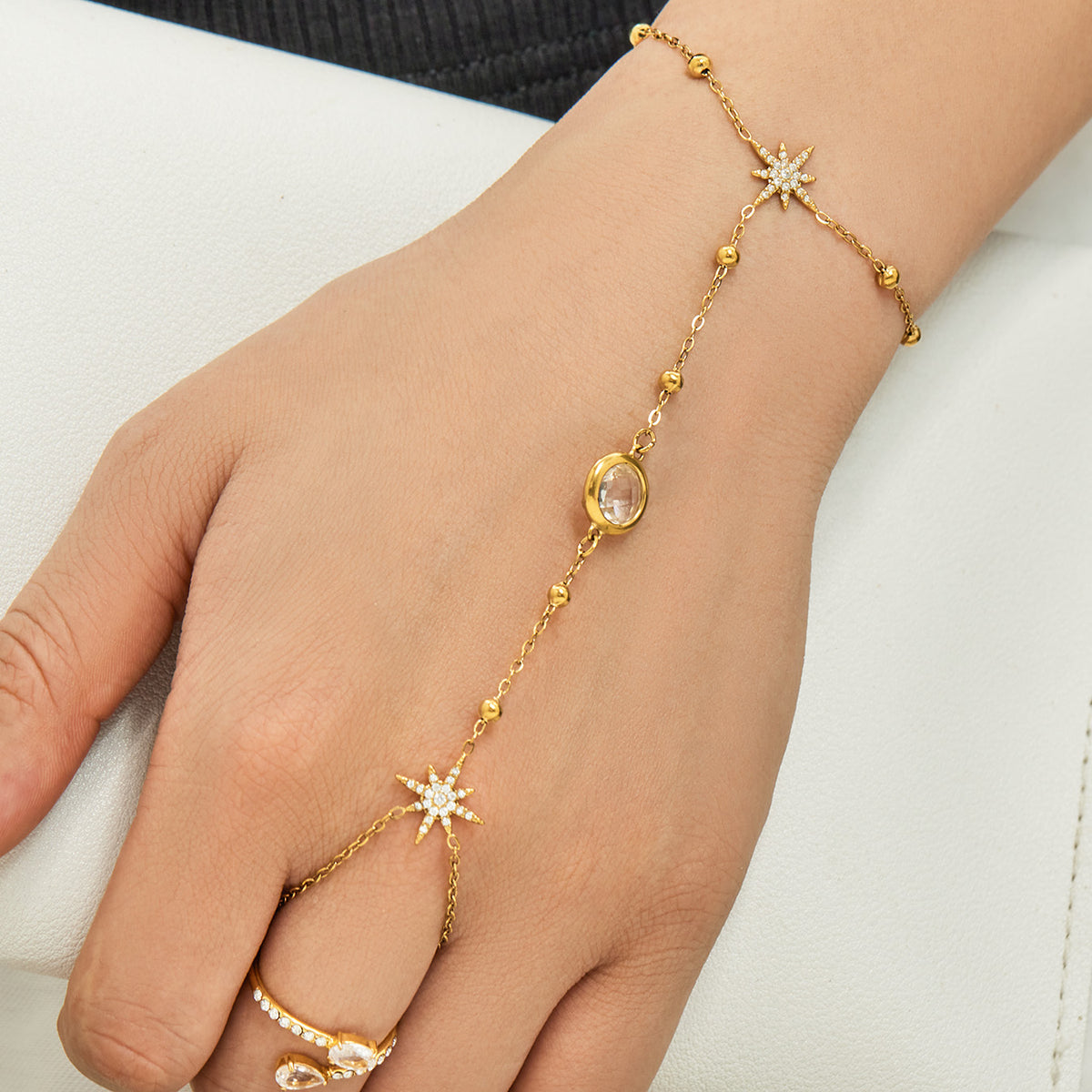 304 Stainless Steel 18K PVD Gold Flower Ring Bracelet made with 304 Stainless Steel and 18K PVD gold finish for wholesale jewelry buyers - image 22
