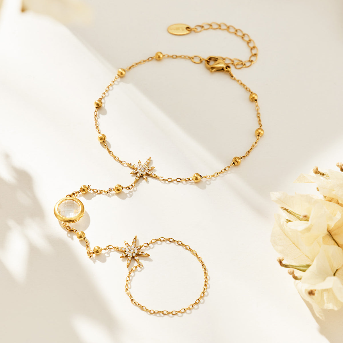 304 Stainless Steel 18K PVD Gold Flower Ring Bracelet made with 304 Stainless Steel and 18K PVD gold finish for wholesale jewelry buyers - image 8