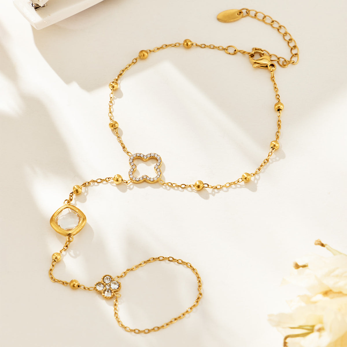 304 Stainless Steel 18K PVD Gold Flower Ring Bracelet made with 304 Stainless Steel and 18K PVD gold finish for wholesale jewelry buyers - image 9